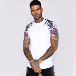 Printed Sleeve Purple Floral T-Shirt - White